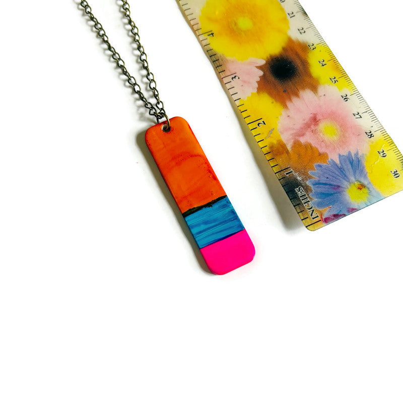 Colorful Striped Bar Pendant Necklace Handmade