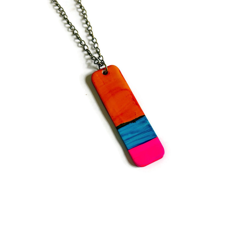Colorful Striped Bar Pendant Necklace Handmade