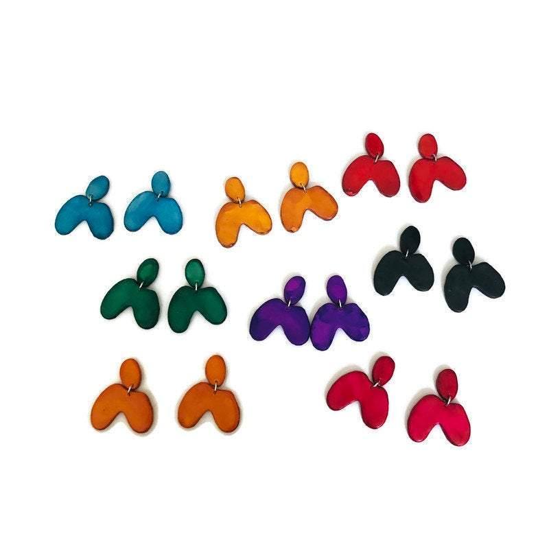 Green Organic Arch Clip On Earrings, Quirky Jewelry Handmade- "Kate"