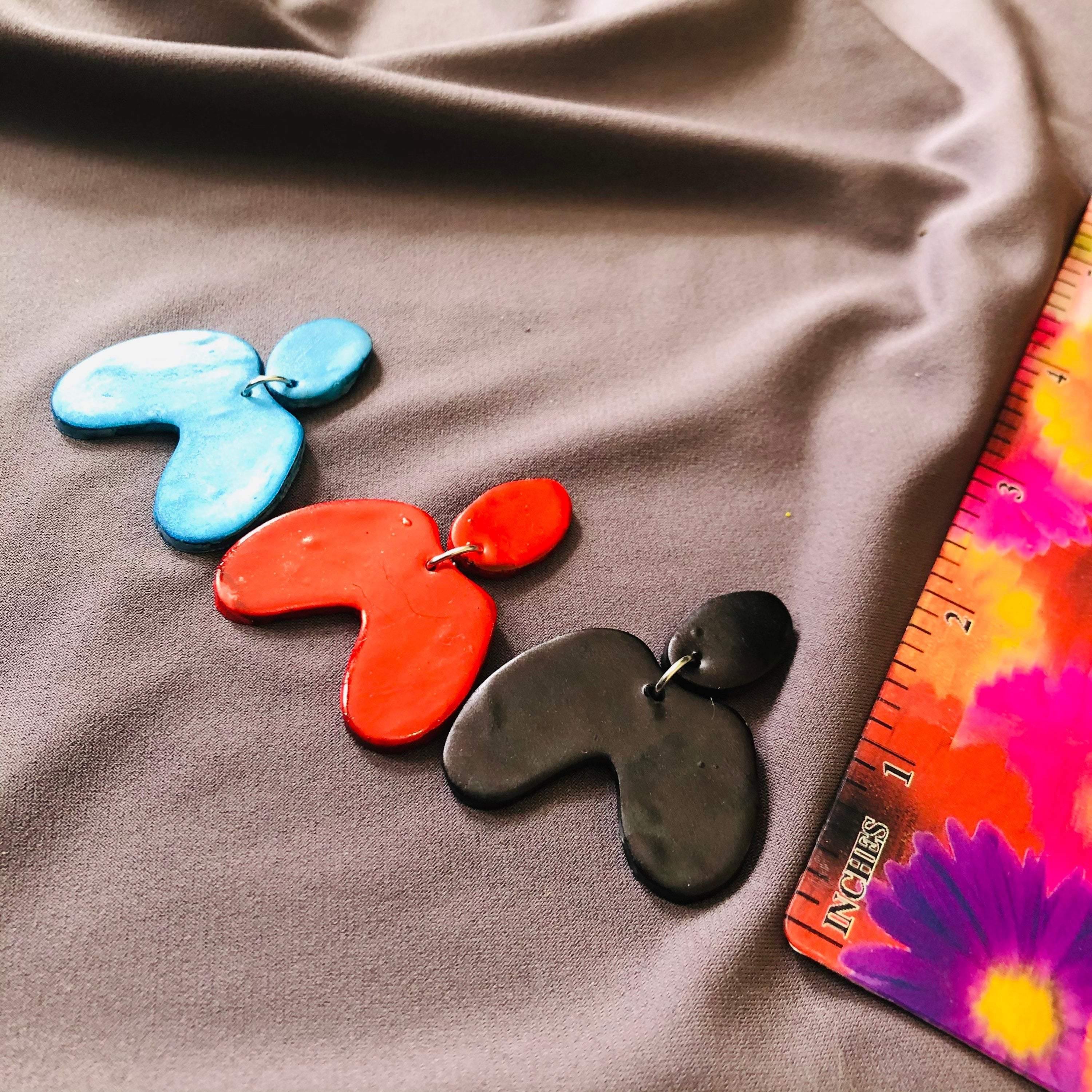 Green Organic Arch Clip On Earrings, Quirky Jewelry Handmade- "Kate"